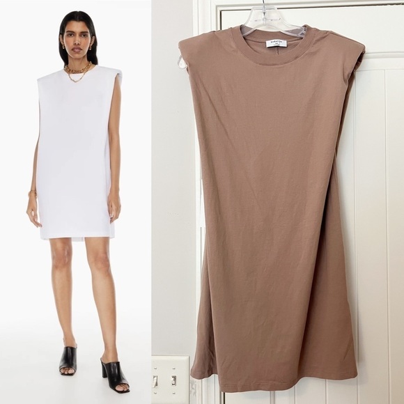 NWT Babaton Aritzia Shoulder Pad Cotton Mini Dress Clay - Picture 1 of 10